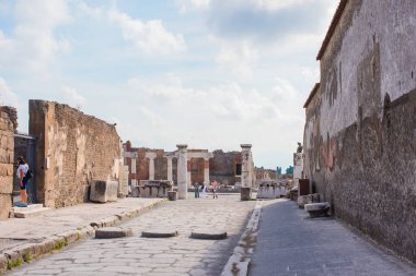 Pompei arkeolojik görüşleri, UNESCO, İtalya 'da tatil, mimari eski antik manzara, şehir detayları