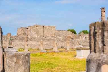 Pompei arkeolojik görüşleri, UNESCO, İtalya 'da tatil, mimari eski antik manzara, şehir detayları