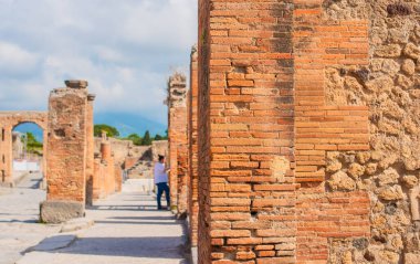 Pompei arkeolojik görüşleri, UNESCO, İtalya 'da tatil, mimari eski antik manzara, şehir detayları