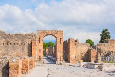 Pompei arkeolojik görüşleri, UNESCO, İtalya 'da tatil, mimari eski antik manzara, şehir detayları