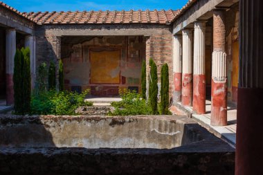 Pompei arkeolojik görüşleri, UNESCO, İtalya 'da tatil, mimari eski antik manzara, şehir detayları