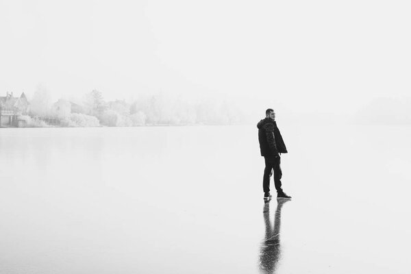 Concept of loneliness and depression. Silhouette of alone ,am standing outdoor. Illustration for content of mental health