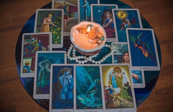 Atmospheric Oracle cards themes of love, destiny and emotional. Ideas for romantic, mystical content. Illustrative editorial. Europe, Ukraine, Kyiv. July 25