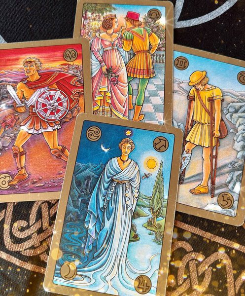 Atmospheric Oracle cards themes of love, destiny and emotional. Ideas for romantic, mystical content. Illustrative editorial. Europe, Ukraine, Kyiv. July 25