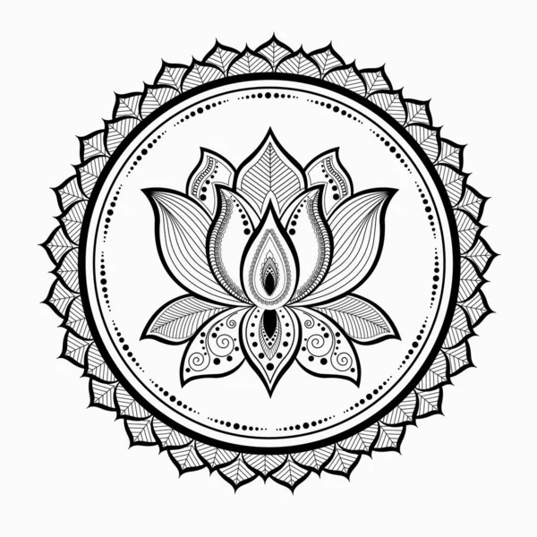 Lotus Λουλούδι Mandala Τέχνη Για Henna Mehndi Τατουάζ Διακόσμηση Διακοσμητικό — Διανυσματικό Αρχείο