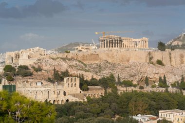 Yunanistan 'ın Philopappos tepesinden Atina Akropolis manzarası