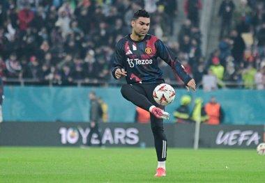 Casemiro, 30 Ocak 2025 'te Bükreş' teki Ulusal Arena 'da oynanan FCSB (Romanya) ile Manchester United (İngiltere) arasındaki UEFA Avrupa Ligi Stage maçı öncesinde resmedildi..