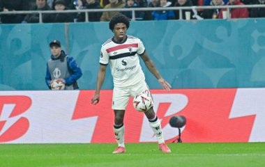 Kobbie Mainoo, 30 Ocak 2025 'te Bükreş' teki Ulusal Arena 'da düzenlenen FCSB (Romanya) ile Manchester United (İngiltere) arasındaki UEFA Avrupa Ligi Sahne Oyunu sırasında çekildi..