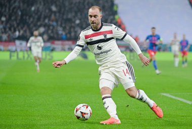 Christian Eriksen, 30 Ocak 2025 'te Bükreş' teki Ulusal Arena 'da oynanan FCSB (Romanya) ile Manchester United (İngiltere) arasındaki UEFA Avrupa Ligi Sahne Oyunu sırasında resim çekti..