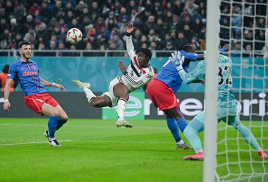 Kobbie Mainoo, 30 Ocak 2025 'te Bükreş' teki Ulusal Arena 'da düzenlenen FCSB (Romanya) ile Manchester United (İngiltere) arasındaki UEFA Avrupa Ligi Sahne Oyunu sırasında çekildi..