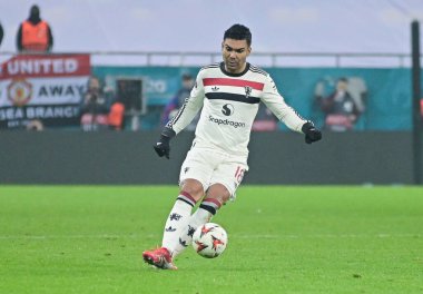 Manchester United takımının Casemiro 'su, 30 Ocak 2025' te Bükreş 'teki Ulusal Arena' da oynanan FCSB (Romanya) ile Manchester United (İngiltere) arasındaki UEFA Avrupa Ligi Stage maçında görüntü aldı..