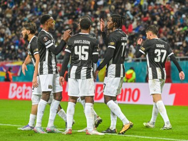 Joel Monteiro celebrates with his teammates after the second goal score during the 2025/26 UEL Matchday 2 game Between FCSB (ROU) and BSC Young Boys (SWI).
