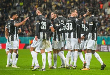 Joel Monteiro celebrates with his teammates after the second goal scored during the 2025/26 UEL Matchday 2 game Between FCSB (ROU) and BSC Young Boys (SWI).