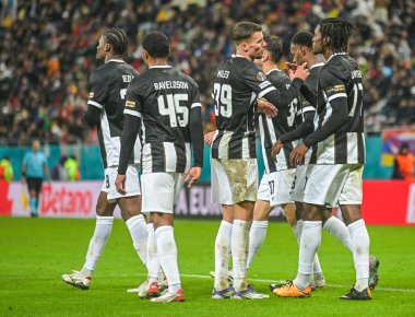 Joel Monteiro celebrantes with his teammates after the second goal scored during the 2025/26 UEL Matchday 2 game Between FCSB (ROU) and BSC Young Boys (SWI).