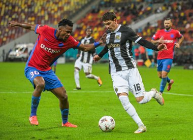 Siyabonga Ngezana and Christian Fassnacht pictured during the 2025/26 UEL Matchday 2 game Between FCSB (ROU) and BSC Young Boys (SWI).