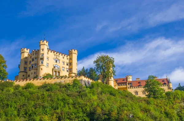 Hohenschwangau Famoso Castelo Medieval Com Dragões Cavaleiros Princesas Contra Pano — Fotografia de Stock