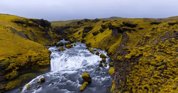 yemyeşil bir vadiden akan bir nehir.
