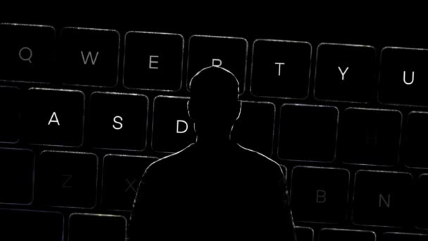黑客的黑暗轮廓 带有白色背光的黑暗键盘 2D动画 — 图库视频影像