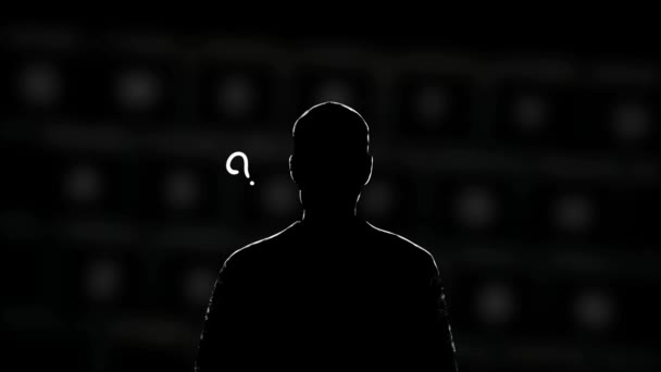 Dark Silhouette Question Marks Animation Question Marks Head — Stock Video