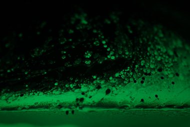 Yeşil köpük, parlak sıcak ışık, akışkan soyutlama, doğal arka plan, minimalist soyutlama, minimalist yağ arka plan, doğal yağ dokusu