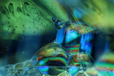 Çok renkli kimyasal sıvı yüzey, olağanüstü soyut fotoğrafçılık, filmin parazit deseni