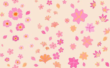 El çizimi renkli çiçekler, kumaş, tekstil, giysi, ambalaj kağıdı, arkaplan, afiş, illüstrasyon, soyut arkaplanlar için çiçeklerle süslenmiş kusursuz desenler..