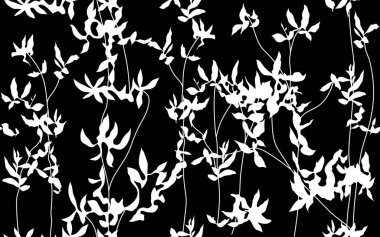 El çizimi siyah ve beyaz çiçekler kumaş, tekstil, giysi, ambalaj kağıdı, arkaplan, afiş, illüstrasyon, soyut arkaplanlar için çiçeklerle süslenmiş kusursuz desenler..