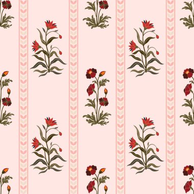 Vektör El renkli geometrik çiçekler çizdi, kumaş, tekstil, giysi, ambalaj kağıdı, arkaplan, afiş, illüstrasyon, soyut arkaplan için çiçeklerle kusursuz desenler çizdi.