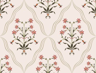 Vektör El renkli geometrik çiçekler çizdi, kumaş, tekstil, giysi, ambalaj kağıdı, arkaplan, afiş, illüstrasyon, soyut arkaplan için çiçeklerle kusursuz desenler çizdi.