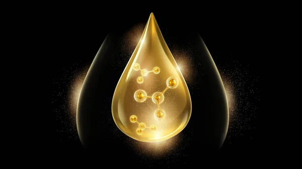 Serum liquid drop, Cosmetic oil Essence molecule inside, Beauty product advertising, 3d rendering.