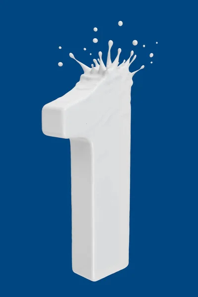 Mjölkstänk Form Nummer Ett Blå Bakgrund Rendering Klippbana — Stockfoto