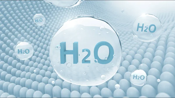 Молекула Воды H2O Косметическая Сущность Жидкий Пузырь Рендеринг — стоковое фото