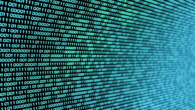 Mavi arkaplan dijital kod numarası kıvrımlı formda, engelleme zinciri konsepti, 3B oluşturma