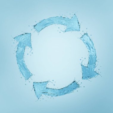 Oklar şeklinde su sıçrıyor, yol kesiliyor, 3D oluşturuluyor.