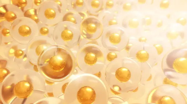 Gold Molecule Inuti Flytande Bubbla Begreppet Hudvård Kosmetika Bakgrund Rendering Stockbild