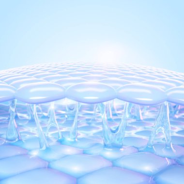 Deri hücreleri reklam arkaplanı, kozmetik çözüm konsepti, 3D görüntüleme