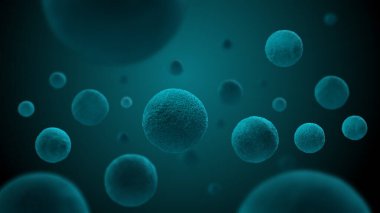 Virüs ya da bakteri hücreleri arka plan, biyoteknoloji konsepti, 3D oluşturma