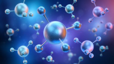 Soyut uzay arkaplanındaki Kimyasal Biyoteknoloji molekülü, 3 boyutlu oluşturma