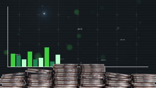 Zakelijk Concept Met Een Stapel Munten Een Staafdiagram Financiële Investeringen — Stockvideo
