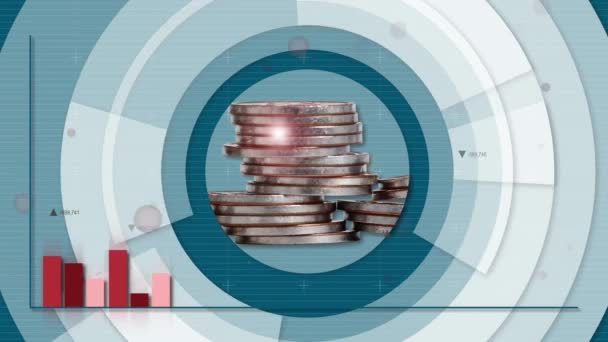 Business Concept Con Mucchio Monete Grafico Barre Investimenti Finanziari Tendenze — Video Stock