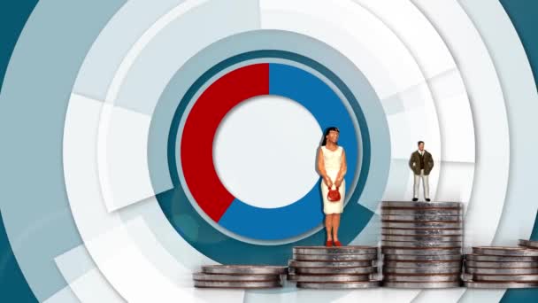 Personas Miniatura Montón Monedas Gráficos Concepto Brecha Género Empleo — Vídeo de stock