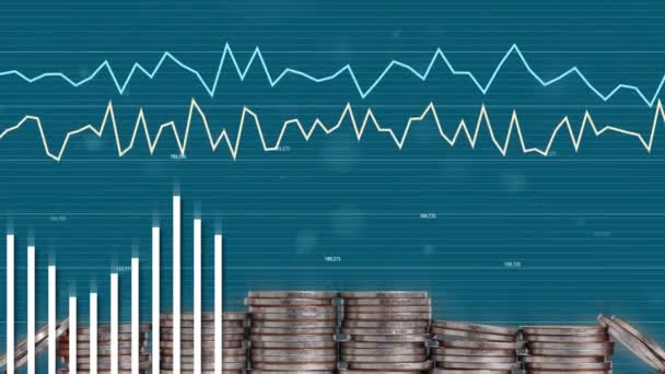 Графы Груды Монет Концепция Тенденций Фондового Инвестирования — стоковое видео