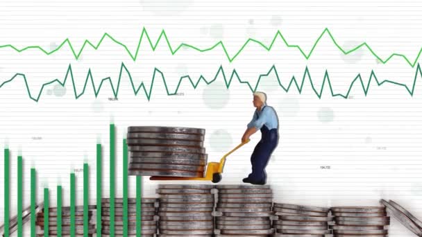 Miniaturní Lidé Grafy Hromadami Mincí Koncept Trendů Akciových Investic — Stock video