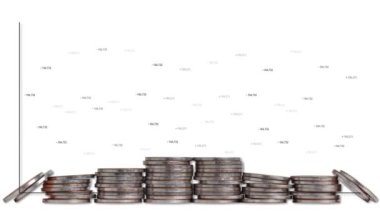 Finansal Borsa Değişkenlik Konsepti. Bozuk para ve grafik yığınları.