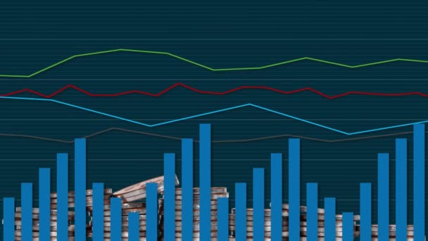 コインやグラフの山とビジネスの概念 金融商品取引所の価格の変化のグラフ — ストック動画