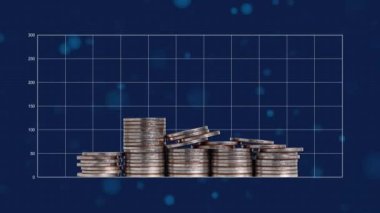 Alan grafik ve çizgi grafiği olan bir bozuk para yığını. 