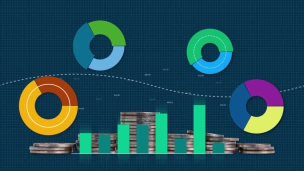 Piles Coins Graphs Graphs Business Concepts — Stock Video