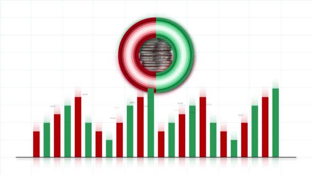 Gráfico Barras Gráficos Circulares Gráficos Líneas Con Pila Monedas Concepto — Vídeos de Stock