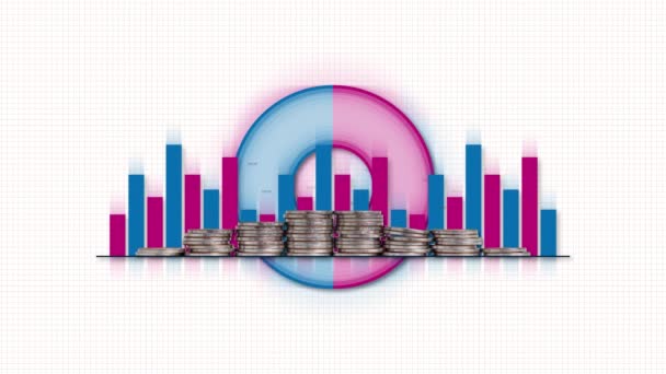 Rácsdiagram Kördiagram Üzleti Koncepció Érmékkel Grafikonokkal — Stock videók