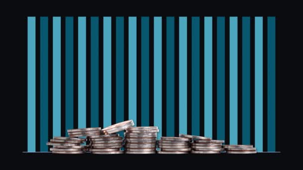 Pile Coins Bar Graphs Line Graphs Business Concept Piles Coins — Stock Video